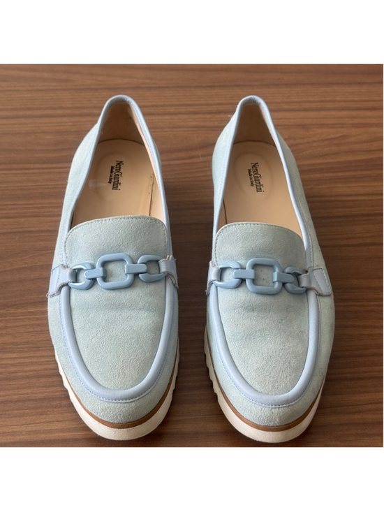 Nero Giardino Shoes - Nero Giardini Made in Italy Light Blue Suede Chain Loafers Platform Comfort Shoe